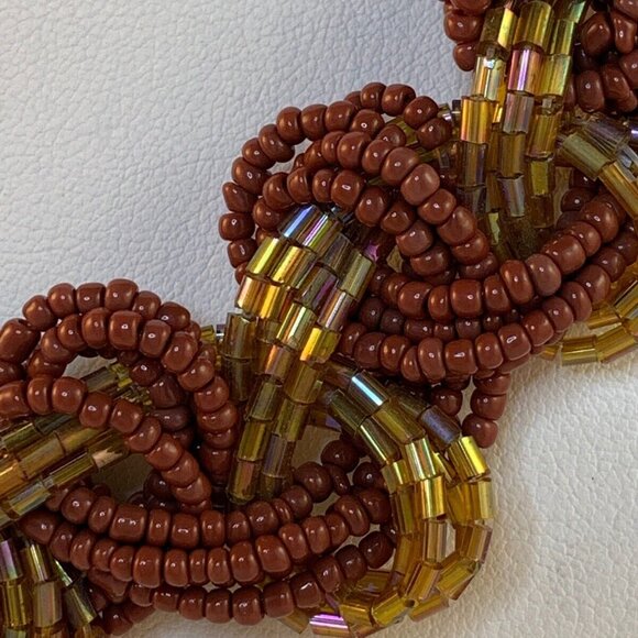 Bronze Seed Bead, Hex Bead And Glitter Bronze Bead Necklace (NA127) - Picture 2 of 5